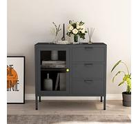 UJCHVHN Article-Buffet Anthracite 75 x 35 x 70 cm Acier et Verre Trempé, Armoires et Rangements, Buffets et Buffets