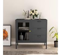 UJCHVHN Buffet anthracite 75x35x70 cm acier et verre trempéArmoires et buffets de rangement et buffets