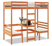 UJCHVHN Cadre de lit mezzanine avec bureau et chaises en bois massif Marron ciré 90 x 200 cm