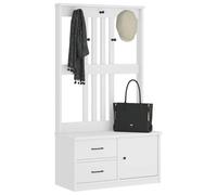 UJCHVHN Hall Tree Sandens Banc de rangement et d'entrée en bois massif Blanc 87 x 40 x 159,5 cm