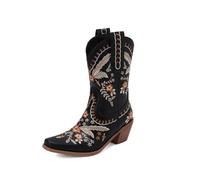 UJEDFHV Bottes Femme Elégantes Avec Bottes de cowboy western rétro brodées à bout pointu et talons hauts épais for femme, style sport décontracté, collection automne(Color 3,42)