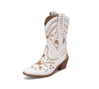 UJEDFHV Bottes Femme Elégantes Avec Bottes de cowboy western rétro brodées à bout pointu et talons hauts épais for femme, style sport décontracté, collection automne(Color 1,42)