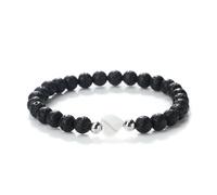 UJEDFHV bracelet de perles 6mm Natural Stone Beads Bracelets Women Men Heart Shaped Shell Elastic Bracelet Jewelry(Black)