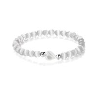 UJEDFHV bracelet de perles 6mm Natural Stone Beads Bracelets Women Men Heart Shaped Shell Elastic Bracelet Jewelry(White)