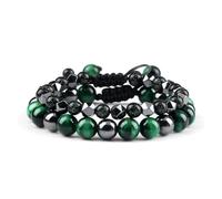 UJEDFHV bracelet de perles Lot de 2 bracelets en pierres naturelles 6 mm et 8 for femmes hommes, bijoux méditation yoga(Green)