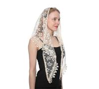 UJEDFHV Chale Mariage Femmes Floral Mode église châle dentelle voile Polyester écharpe Bandana église prière mariage mantille chapelle blanc brodé Hijab femmes écharpe(SJJ014-01)