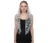 UJEDFHV Chale Mariage Femmes Floral Mode église châle dentelle voile Polyester écharpe Bandana église prière mariage mantille chapelle blanc brodé Hijab femmes écharpe(SJJ014-07)