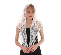 UJEDFHV Chale Mariage Femmes Floral Mode église châle dentelle voile Polyester écharpe Bandana église prière mariage mantille chapelle blanc brodé Hijab femmes écharpe(SJJ005-03)