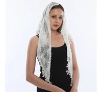 UJEDFHV Chale Mariage Femmes Floral Mode église châle dentelle voile Polyester écharpe Bandana église prière mariage mantille chapelle blanc brodé Hijab femmes écharpe(SJJ019-02)