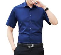 UJEDFHV Chemise Homme Manches Courtes Chemise d'été à Manches Courtes for Homme, Slim, Couleur Unie, Style Business décontracté, Style Classique(Deep Blue,XL (58-65kg))