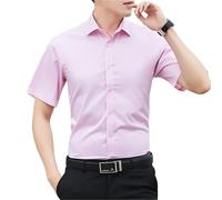 UJEDFHV Chemise Homme Manches Courtes Chemise d'été à Manches Courtes for Homme, Slim, Couleur Unie, Style Business décontracté, Style Classique(Pink,XL (58-65kg))