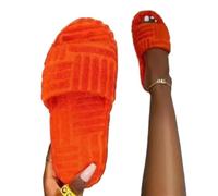 UJEDFHV Claquette Hommes Chaussures chaudes à semelles épaisses en fourrure for femmes, pantoufles décontractées coton gaufré, assorties avec tout, for l'extérieur(Orange,37)