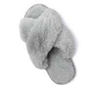 UJEDFHV Claquette Hommes Pantoufles à bande croisée for femmes, chaussures de maison douces et confortables en fourrure, bout ouvert, intérieur extérieur, semelle antidérapante chaude(Grey,40-41)