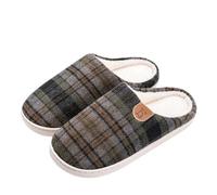 UJEDFHV Claquette Hommes Pantoufles à carreaux for hommes, grande taille, thermiques, chaudes, en fourrure duveteuse, antidérapantes, for l'intérieur, for la maison(Dark green,46-47 fit(45-46))
