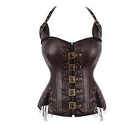 UJEDFHV Hauts corset pour femmes Corset dos nu Overbust Corselet Basques Bustier en cuir Top pour rendez-vous(Brown,M)