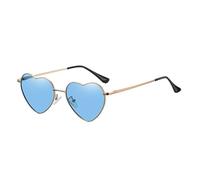 UJEDFHV Lunettes de soleil de cœur Lunettes de soleil en forme cœur for femmes, monture métallique, accessoires fantaisie pour fête de mariage(Gold-Blue)