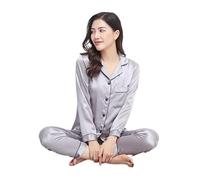 UJEDFHV Pyjama Femme Satin Mulberry Silk 22 Momme 30 Thick Women Classical Pajama Set Top and Bottom Sleepwear Nightgown S M L XL 2XL(22mm Gray,M)