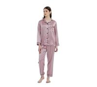 UJEDFHV Pyjama Femme Satin Mulberry Silk 22 Momme 30 Thick Women Classical Pajama Set Top and Bottom Sleepwear Nightgown S M L XL 2XL(30mm Gray Purple,XL)