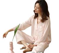 UJEDFHV Pyjama Femme Satin Mulberry Silk 22 Momme 30 Thick Women Classical Pajama Set Top and Bottom Sleepwear Nightgown S M L XL 2XL(30mm Light Pink,S)