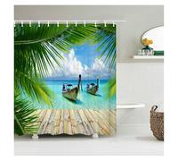 UJEDFHV Rideau Douche Beach Sea Palm Trees Shower Curtains Scenery Waterproof 3D Bathroom with Hooks Home Decoration Washable Bath Screen(Color 1,W180xH180cm)