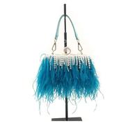 UJEDFHV Sac de soirée en plumes Pochette de soirée tendance en fourrure et perles for femme, sac à main élégant poils d'autruche(Blue)