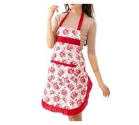 UJEDFHV Tablier De Cuisine Tablier de cuisine for femmes, imprimé floral, avec poches et ceinture réglable, imperméable, tablier for(Red)