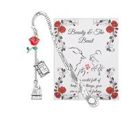 UJIMS Marque-page inspiré du film de beauté en forme de rose pour les fans de princesse, bijoux de fée de beauté, cadeau pour les fans de films (BeautyBeastBookmark)