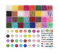 Ujjdwiurgh 1 boîte de perles rondes de 6 mm pour la fabrication de bijoux faciles à remplacer, 32 couleurs, perles rondes avec trous, de 6 mm, faites à la main, petites perles