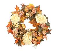 Ujjdwiurgh 1 couronne de feuilles d'érable d'automne pour Thanksgiving, pendentif décoratif comme sur le tissu, en plastique, couronne murale de fleurs artificielles d'automne