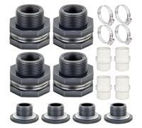 Ujjdwiurgh 1 ensemble de raccords de cloison en PVC de 1,9 cm avec bouchons, adaptateur de tuyau d'arrosage avec kit de serrage, raccord de tuyau traversant en vrac