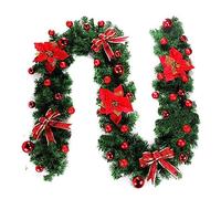 Ujjdwiurgh 1 guirlande de Noël de 2,7 m avec baies et pommes de pin pour porte d'entrée Vert + Rouge