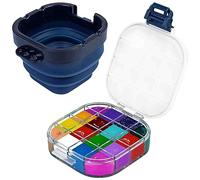 Ujjdwiurgh 1 Pièce Boîte de Palette de Stockage Hermétique pour Peinture avec Couvercle 16 Cases, Inclut un Récipient pour Pinceau, Parfait pour la Gouache Bleue