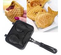 Ujjdwiurgh 1 Pièce Cuisine Japonaise Taiyaki Poisson en Forme de Dessert Chaud Gaufre Gâteau Maker Poêle à Frire Moules à Gaufres Noir