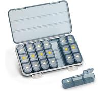 Ujjdwiurgh 1 Pilulier PCS 3 Fois par Jour 7 Jours Boîte à Pilules Voyage Hebdomadaire Pilulier Distributeur de Médicaments Vitamines Étui Bleu