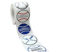 Ujjdwiurgh 1 Rouleau/500 Pièces Autocollants de Baseball 1,5 Pouces Étiquettes de Baseball Autocollants en Rouleau pour Fournitures de Fête de Baseball Décorations Faveurs