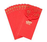 Ujjdwiurgh 10 Pièces Séries Enveloppes Rouges Chinoises Enveloppes D'Argent Chanceux Paquet Rouge de Mariage pour le Mariage Du un (7X3.4 Pouces)