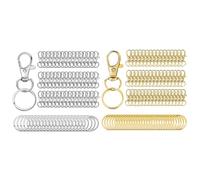 Ujjdwiurgh 100 Jeux de Mousquetons Pivotants avec Porte-Clés, Mousquetons pour Porte-Clés, Lanière, Clé, Artisanat D'Art, Argent + Or