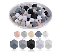 Ujjdwiurgh 100Pcs Perles de Silicone Rondes et Hexagonales, Kit de Fabrication en Vrac de Perles de Silicone pour Porte-CléS Bricolage Fabrication Artisanale