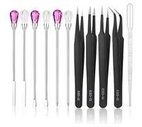 Ujjdwiurgh 11 Pièces Ensemble D'Outils de Moule en Résine, Aiguille à Mélanger, Cuillère, Pince à Épiler, Kit de Précision (Noir + Rose + Blanc)