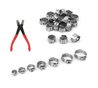 Ujjdwiurgh 130 Pièces de Colliers de Serrage en Continu à une Oreille + 1 Pince de Serrage pour Collier de Serrage Rouge et Argent en Acier Inoxydable de 7 à 21 Mm, Anneaux de Serrage