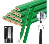 Ujjdwiurgh 14 Crayons de Charpentier, Crayons de Construction Octogonaux Plats et Durs pour le Travail Du Bois de 7 Pouces avec Taille-Crayon Vert