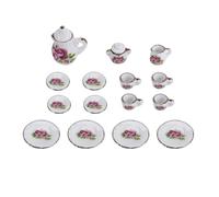 Ujjdwiurgh 15 Pieces de The en Porcelaine de Miniature de Dollhouse Aliments Chinois de Tasse de Plats de Rose