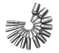 Ujjdwiurgh 15Piece 80Mm Longueur Deepen Power Nut Driver Drill Bit Set 5.5-19MM Gris-Noir Impact Socket Adapter For Power Tools 6.35MM Hex