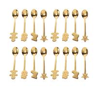 Ujjdwiurgh 16 PièCes DéCorations de NoëL pour en Acier Inoxydable CuillèRes à Café de NoëL CuillèRe à Dessert Vaisselle Cuisine un Cadeaux Or