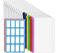 Ujjdwiurgh 18 PièCes SéRies A6 Poches de Reliure Pochette à Fermeture à GlissièRe A6 à 6 Anneaux pour Classeur de Budget, de Pochette de Dossiers D'Enveloppe en Plastique ImperméAble