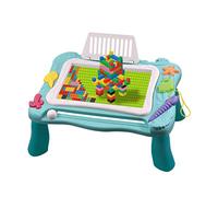 Ujjdwiurgh 2 en 1 Bloc de Construction Planche à Dessin Table Puzzle Graffiti Enfants Bricolage éCriture Planche à Dessin MagnéTique Bleu