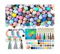 Ujjdwiurgh 221pcs 15mm 15mm en Vrac Perles de Porte-Clés en Caoutchouc de Silicone avec Glands et Pièces de Rechange de Porte-Clés pour Bricolage Porte-Clés Faisant des Fournitures