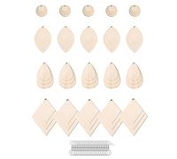 Ujjdwiurgh 230 Pièces de Boucles d'oreilles en Bois Brut de 4 Formes avec 60 Crochets de Boucles d'oreilles, 60 Anneaux Ouverts et 50 Chaînes de Perles en Argent