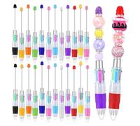 Ujjdwiurgh 24 Stylos à Perles Multicolores 4 en 1 Stylos à Perles Colorés Stylos à Bille Rétractables Kit de Fabrication de Bricolage pour le Bureau