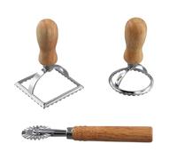 Ujjdwiurgh 3 PièCes Ravioli Timbre Coupeur de Fabricant avec de Roues à Rouleaux, Moule avec Manche en Bois pour Pâtes, Boulettes de Lasagne, Tartes